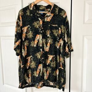 Vintage Y2K Puritan Hawaiian Shirt Black Tropical Beer Graphic Men’s Size XL